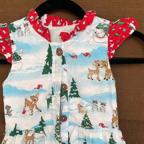 Girls, handmade red nose reindeer Christmas dress size 5 - Picture 2 of 4